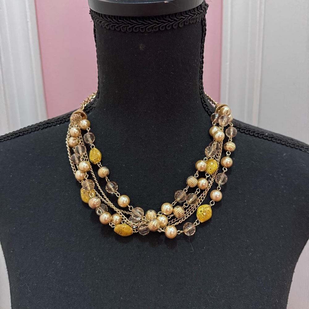 Chico’s Champagne and Gold Multi-Strand Beaded Necklace